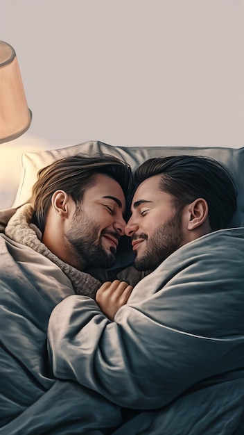 Foto una pareja durmiendo y tocando las narices.