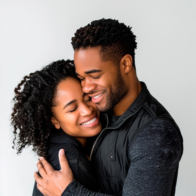 Foto una pareja enamorada abrazándose sobre un fondo blanco