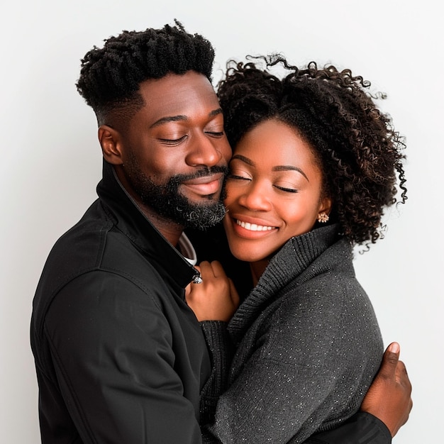 Foto una pareja enamorada abrazándose sobre un fondo blanco