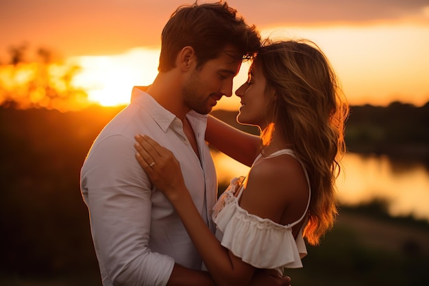 Una pareja enamorada al atardecer