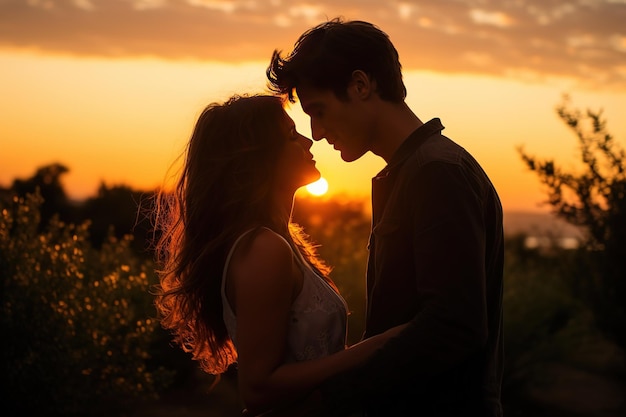 Una pareja enamorada al atardecer