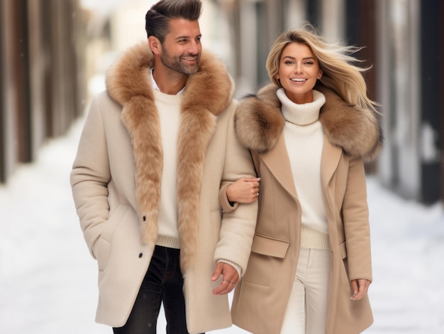 Una pareja enamorada está disfrutando de un romántico día de invierno.