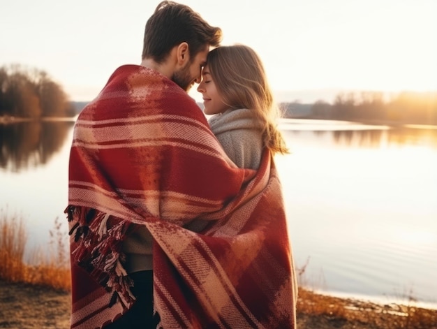 Una pareja enamorada está disfrutando de un romántico día de invierno.