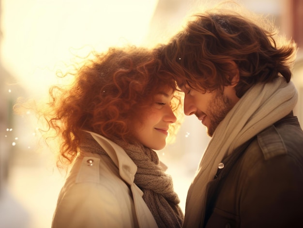 Una pareja enamorada está disfrutando de un romántico día de invierno.