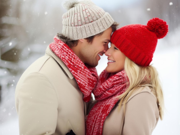 Una pareja enamorada está disfrutando de un romántico día de invierno.