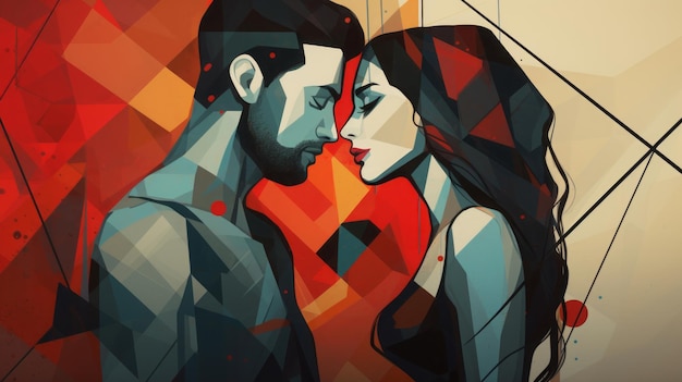 pareja enamorada en ilustración de estilo geométrico