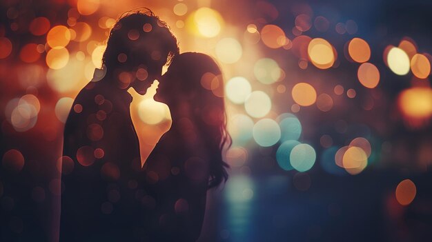 una pareja enamorada con la luz en el fondo