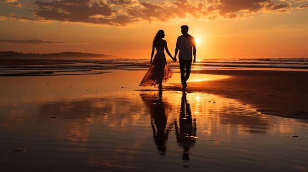 una pareja enamorada en la playa