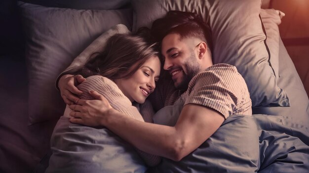 Una pareja encantadora en la cama.