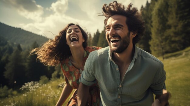 Una pareja encantadora se está divirtiendo al aire libre.