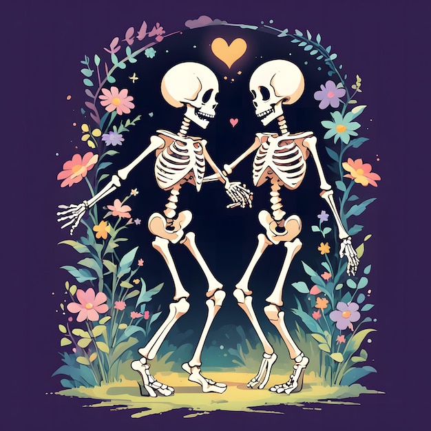 Foto una pareja de esqueletos bailando