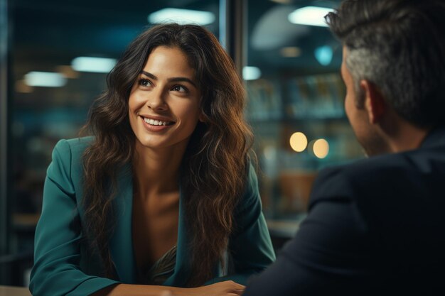 Pareja exitosa en una cita después del trabajo Mujer de negocios sonriendo durante la reunión IA generativa