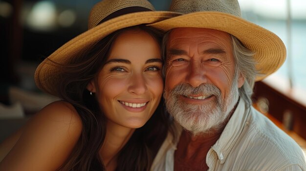 Una pareja feliz en un barco disfrutando de un viaje de jubilación, libertad de verano y una cita de crucero en Bali Esta es una imagen de una pareja feliz en un yate compartiendo una aventura, lujo y amor.