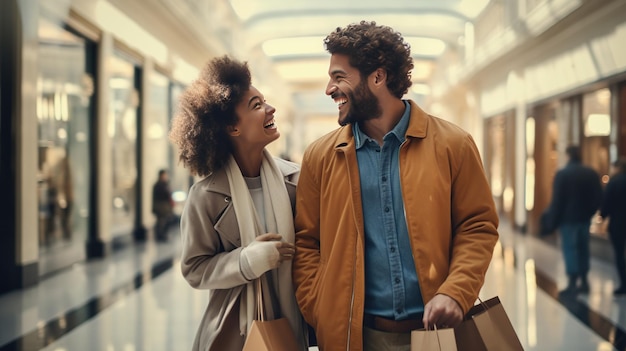 Pareja feliz con bolsas de compras gente venta consumo y concepto de estilo de vida