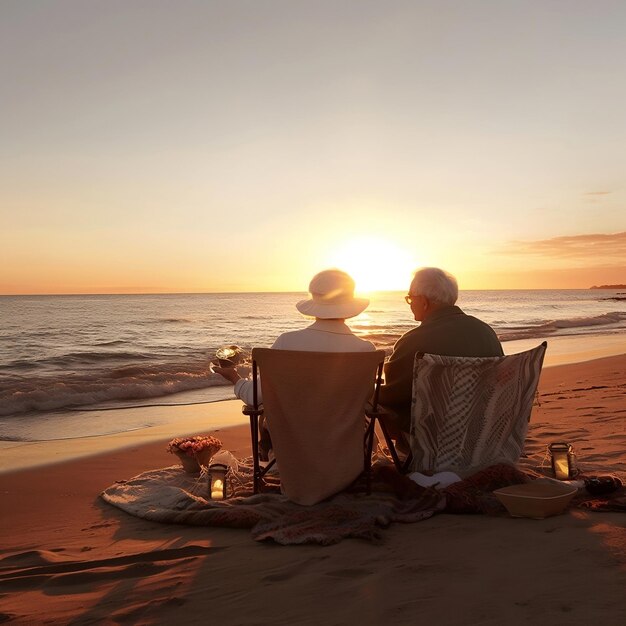 Una pareja feliz disfruta del tiempo dorado de la IA.