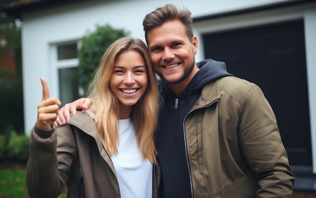 Una pareja feliz disfrutando en su nueva casa IA generativa