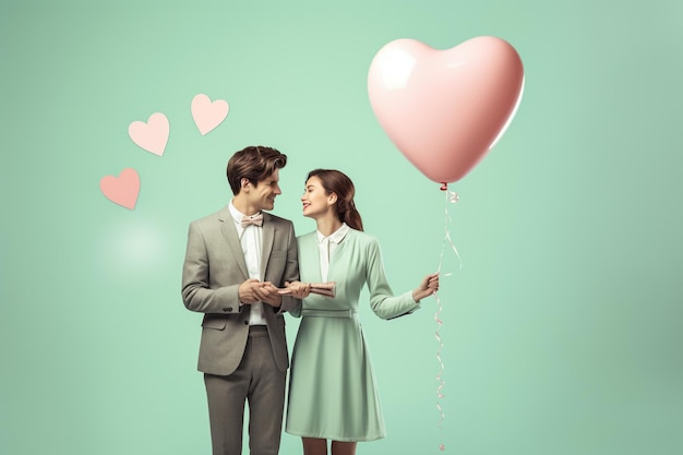 Una pareja feliz en el fondo de un globo