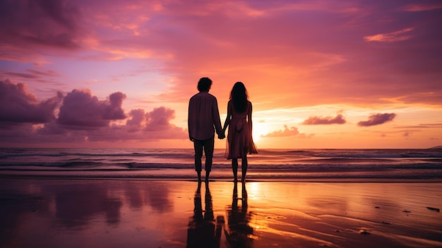 Una pareja feliz juntos con un hermoso momento en la playa hora de oro