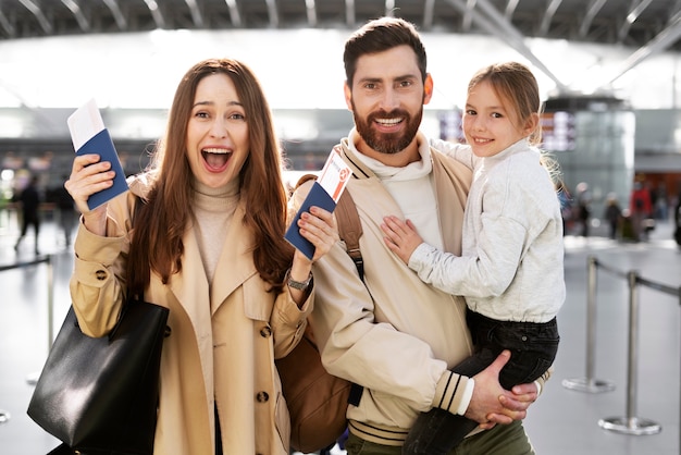 Foto pareja feliz de tiro medio con niño