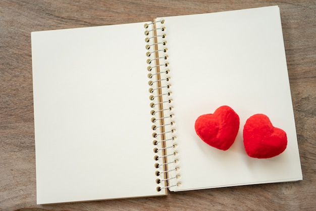 Pareja en forma de corazón en el cuaderno. Concepto de recordatorio del día de San Valentín