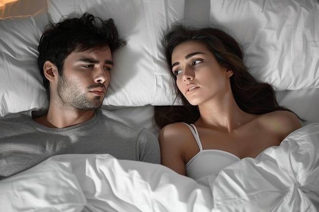 Una pareja frustrada está en la cama.