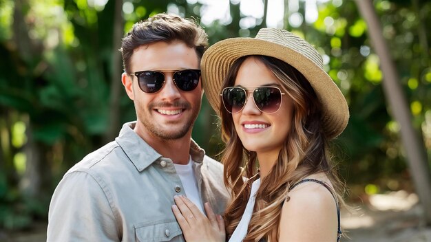 Pareja con gafas de sol y sombrero