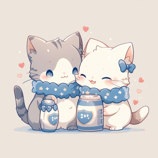 Foto una pareja de gatos con leche.