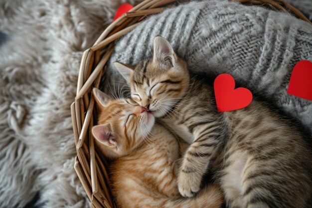 Foto una pareja de gatos lindos se enamoran el día de san valentín pragma