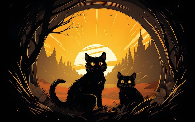 Pareja de gatos a la luz de la luna