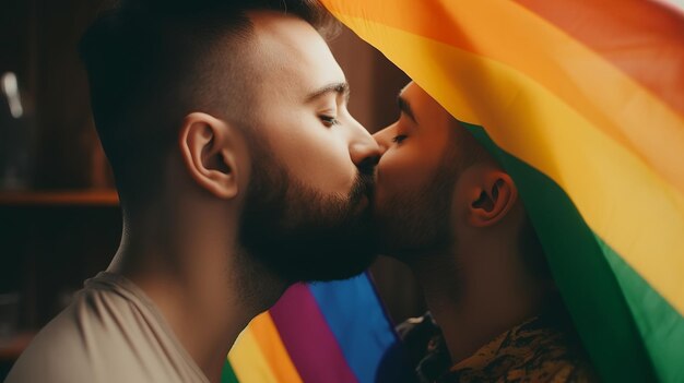 Pareja gay Besándose Orgullo Gay Generativo Ai