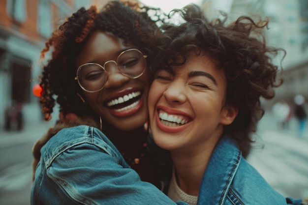 Una pareja gay enamorada riendo juntos generada por IA