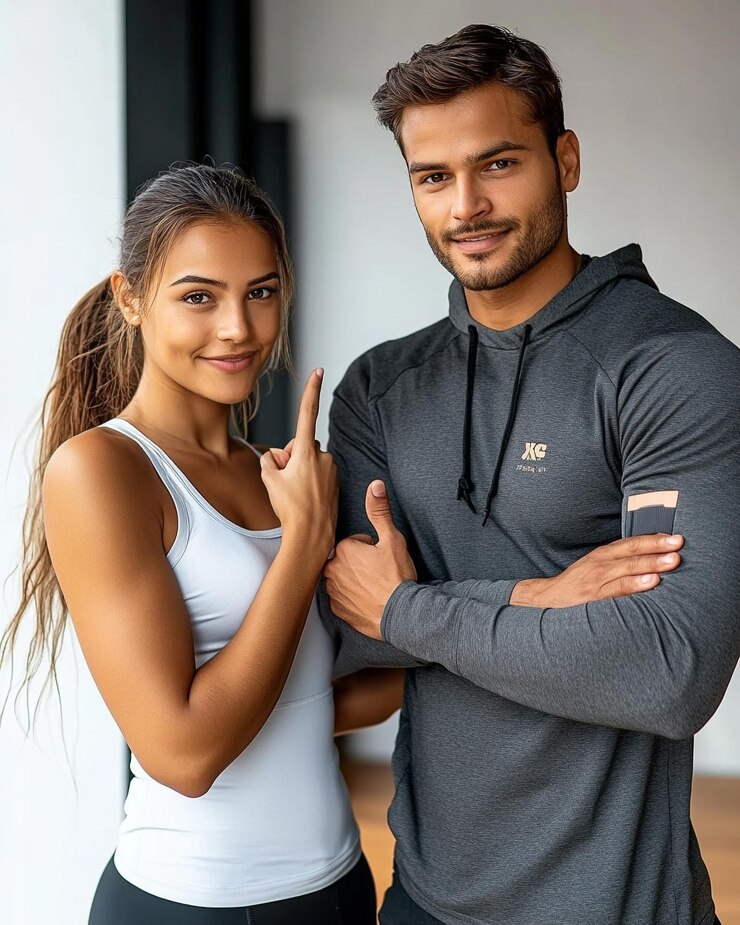Una pareja en el gimnasio.
