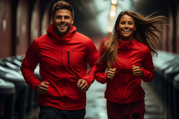 Pareja haciendo deporte juntos al aire libre corriendo juntos Correr por la mañana Estilo de vida saludable Concepto deportivo