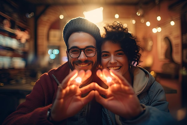 Una pareja haciendo forma de corazón con sus manos