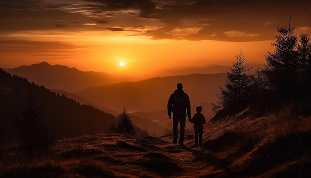 Pareja haciendo senderismo por la cordillera disfrutando de un estilo de vida saludable generado por IA