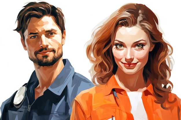 una pareja con un hombre y una mujer en una camisa naranja
