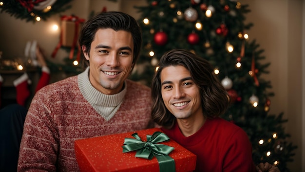 Una pareja de hombres celebrando la Navidad creada con ai
