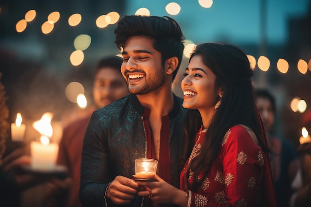 Pareja india celebrando el festival de Diwali