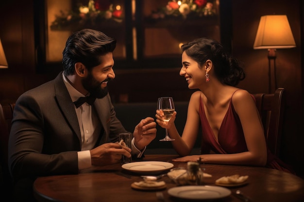 Una pareja india disfrutando de una cena a la luz de las velas en un restaurante