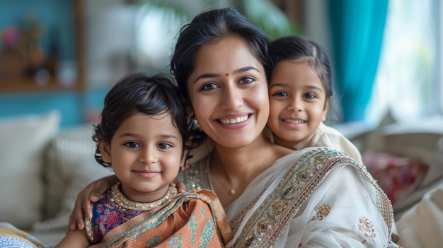 Foto una pareja india con hijos