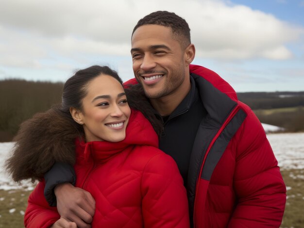 Foto una pareja interracial está disfrutando de un romántico día de invierno.