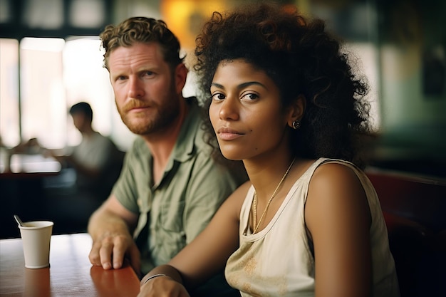 pareja interracial romántica hombre caucásico de cabeza roja y chica afroamericana de piel oscura