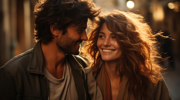 Pareja joven caminando por las calles de Europa