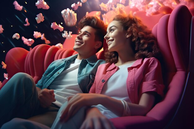 Una pareja joven disfrutando de una película en 3D