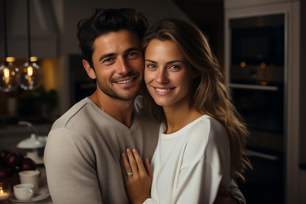 Una pareja joven y elegante con un suéter de IA.