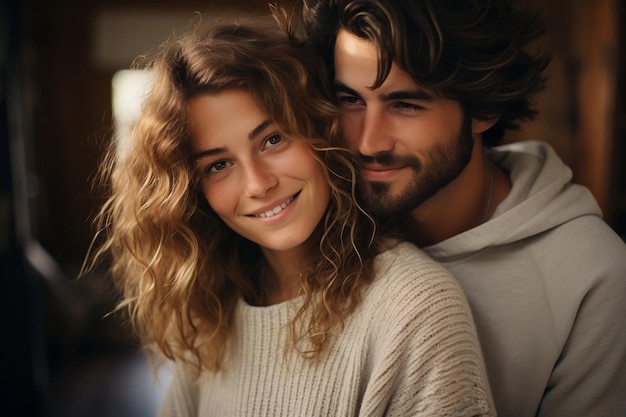 Una pareja joven y elegante con un suéter de IA.