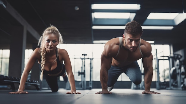 Pareja joven se está resolviendo en el gimnasio