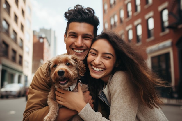 pareja joven expresión feliz al aire libre en una ciudad generada por ai