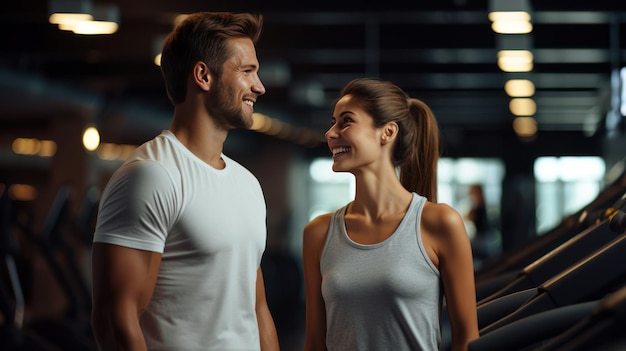 Pareja joven en gimnasio deportivo