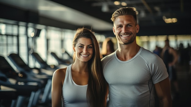 Pareja joven en gimnasio deportivo